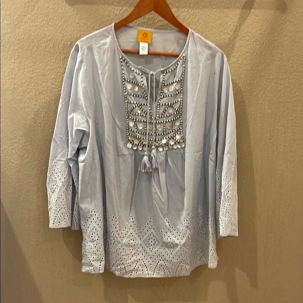 Ruby Rd Light Blue Embellished Women's Tunic 1X